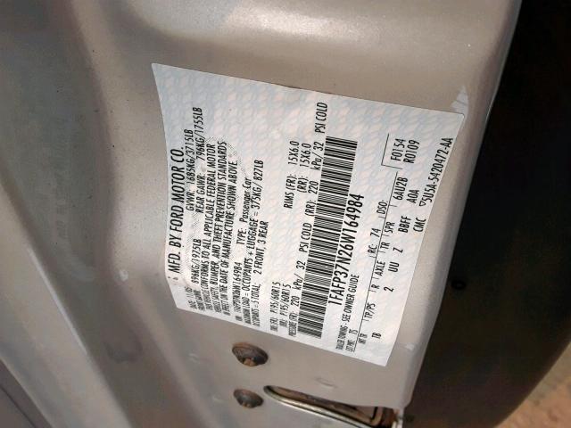 1FAFP37N26W164984 - 2006 FORD FOCUS ZX5 SILVER photo 10