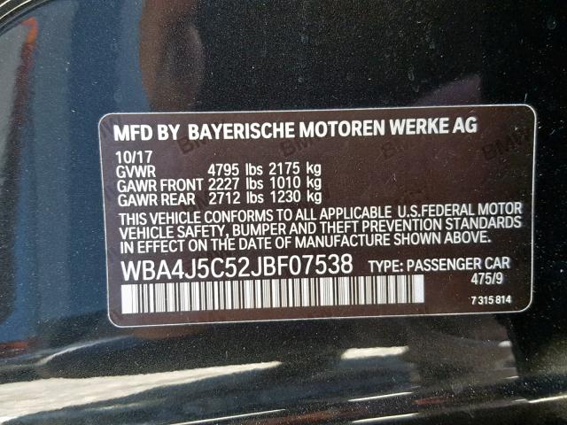 WBA4J5C52JBF07538 - 2018 BMW 440I GRAN BLACK photo 10