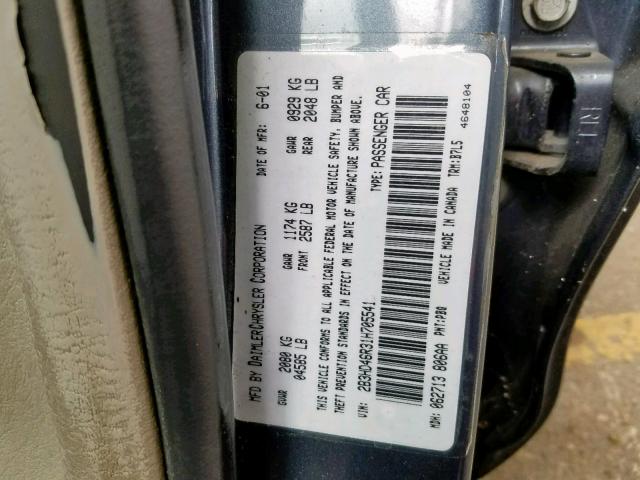 2B3HD46R31H705541 - 2001 DODGE INTREPID S 蓝色 照片 10