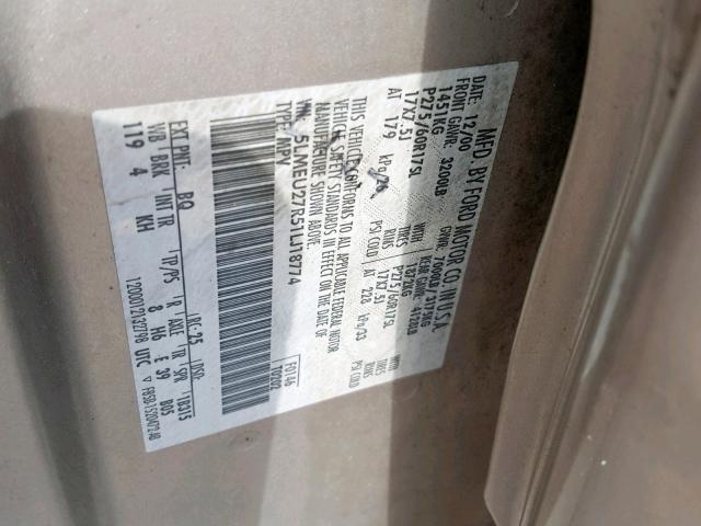 5LMEU27R51LJ18774 - 2001 LINCOLN NAVIGATOR 棕色 照片 10