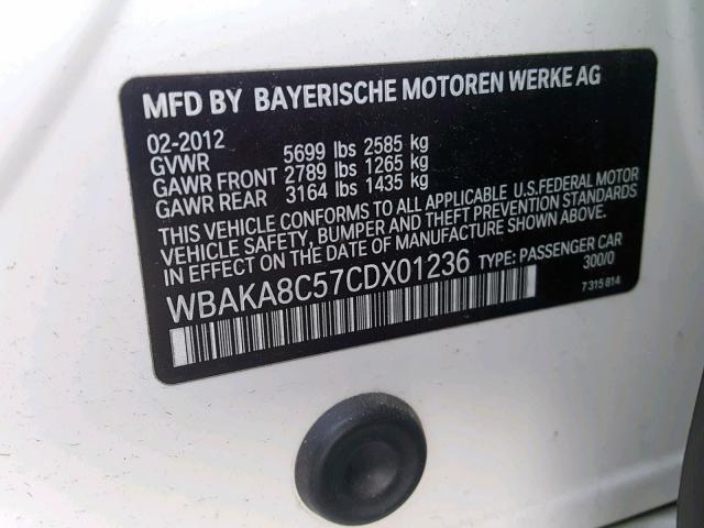 WBAKA8C57CDX01236 - 2012 BMW 750 I WHITE photo 10