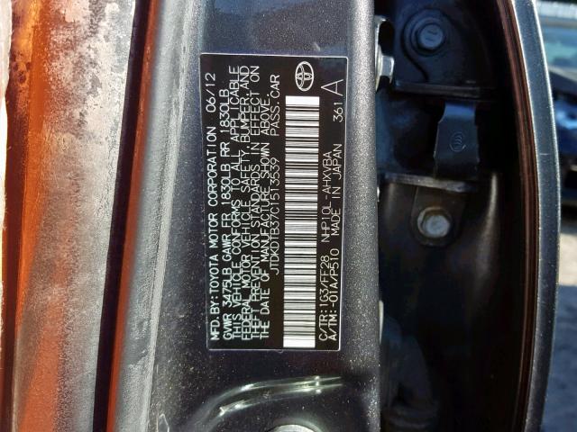 JTDKDTB37C1513539 - 2012 TOYOTA PRIUS C GRAY photo 10