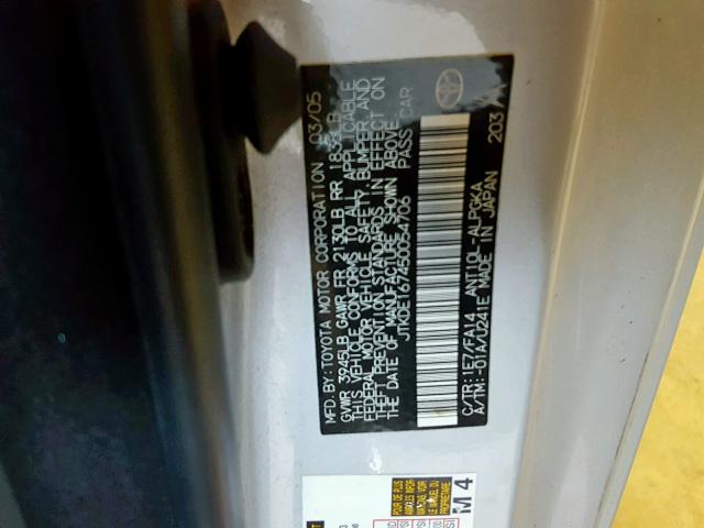 JTKDE167450054706 - 2005 TOYOTA SCION TC ვერცხლისფერი ფოტო 10