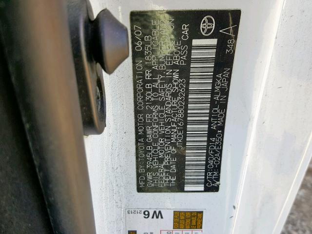 JTKDE167880232623 - 2008 TOYOTA SCION TC 白色 照片 10