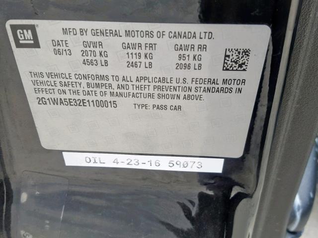 2G1WA5E32E1100015 - 2014 CHEVROLET IMPALA LIM BLACK photo 10