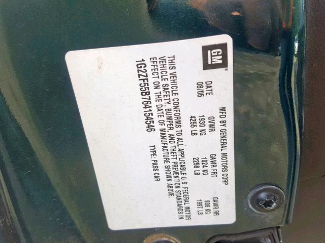 1G2ZF55B764154546 - 2006 PONTIAC G6 SE GREEN photo 10