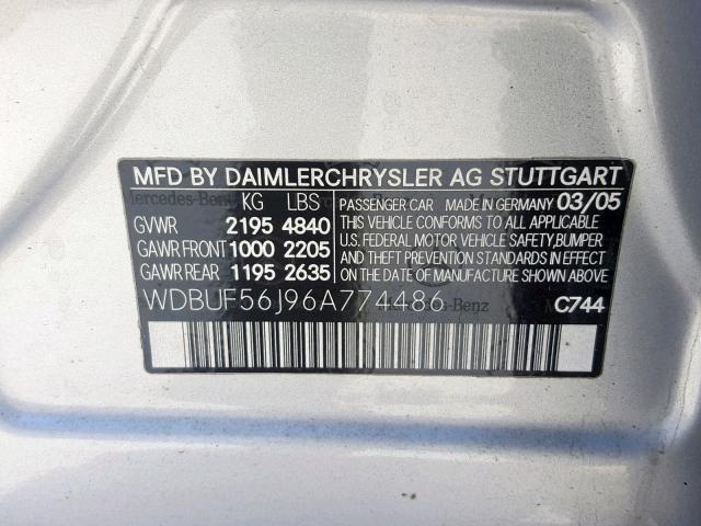 WDBUF56J96A774486 - 2006 MERCEDES-BENZ E 350 SILVER photo 10