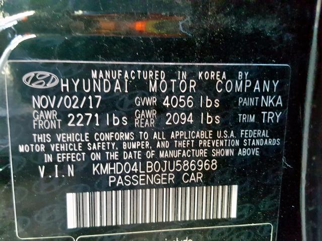 KMHD04LB0JU586968 - 2018 HYUNDAI ELANTRA SP BLACK photo 10