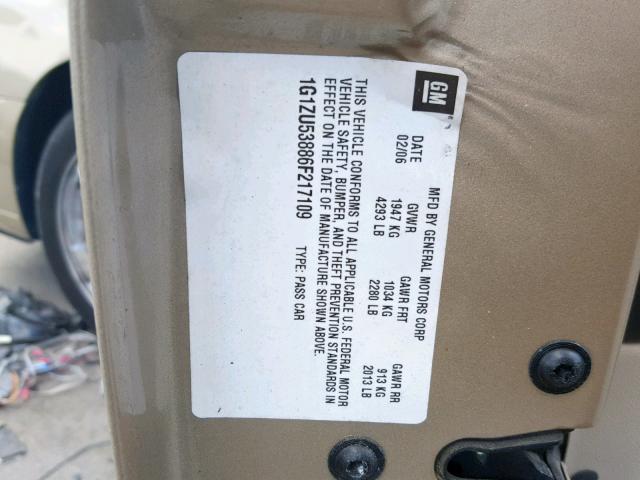 1G1ZU53886F217109 - 2006 CHEVROLET MALIBU LTZ 金色 照片 10