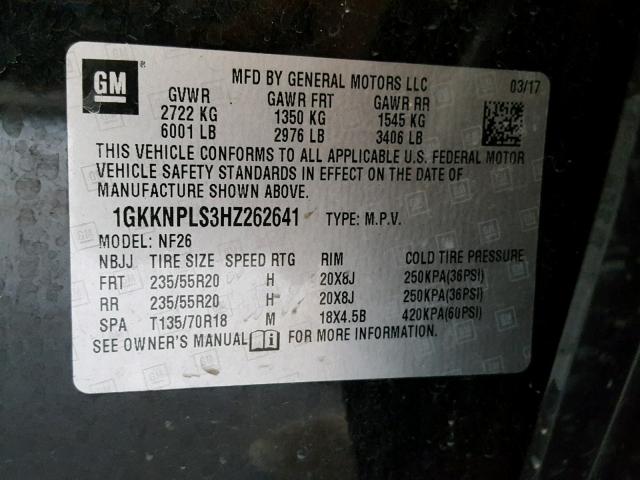 1GKKNPLS3HZ262641 - 2017 GMC ACADIA DEN BLACK photo 10