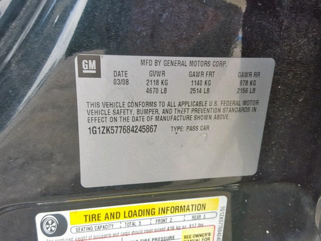 1G1ZK577684245867 - 2008 CHEVROLET MALIBU LTZ შავი ფოტო 10