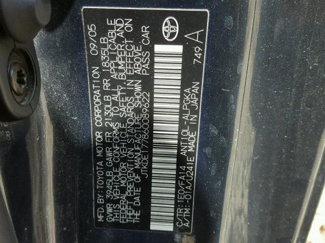 JTKDE177860089622 - 2006 TOYOTA SCION TC Boz foto 10