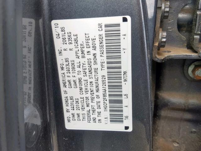 1HGCP2F85AA126529 - 2010 HONDA ACCORD EXL GRAY photo 10