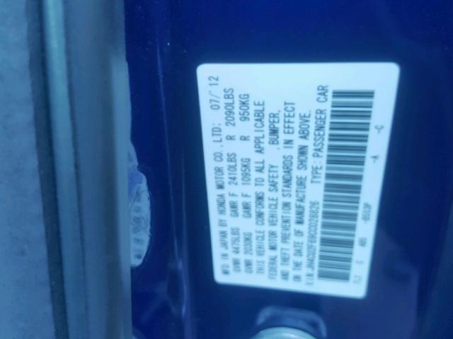 JH4CU2F69CC028826 - 2012 ACURA TSX TECH BLUE photo 10