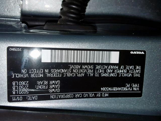 YV1902AH0B1145084 - 2011 VOLVO S80 T6 SILVER photo 10