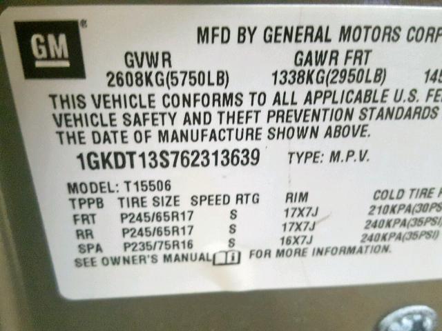 1GKDT13S762313639 - 2006 GMC ENVOY SILVER photo 10