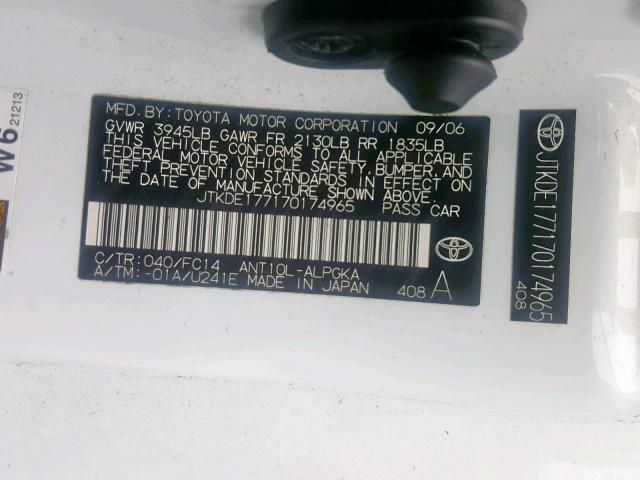 JTKDE177170174965 - 2007 TOYOTA SCION TC ვერცხლისფერი ფოტო 10