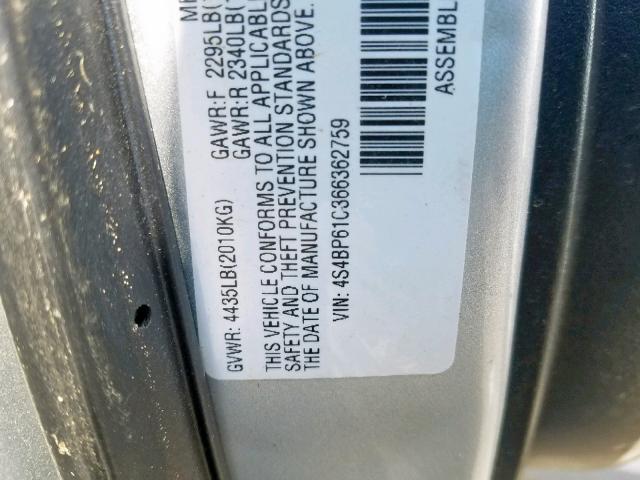 4S4BP61C366362759 - 2006 SUBARU LEGACY OUT SILVER photo 10