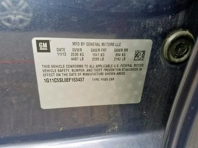 1G11C5SL0EF163437 - 2014 CHEVROLET MALIBU 1LT ლურჯი ფოტო 10