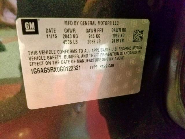 1G6AG5RX0G0122321 - 2016 CADILLAC ATS CHARCOAL photo 10