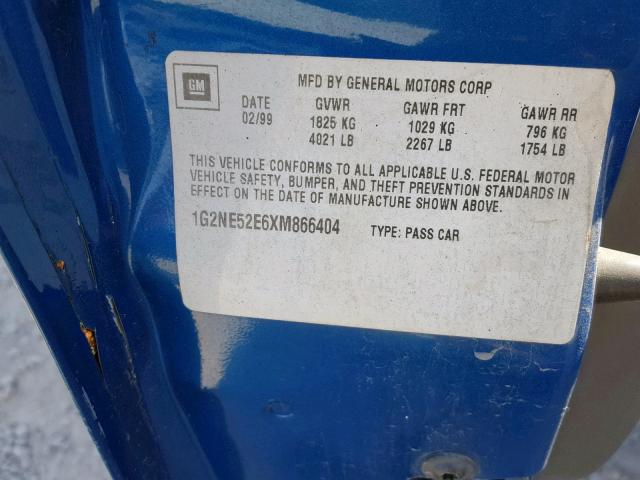 1G2NE52E6XM866404 - 1999 PONTIAC GRAND AM S BLUE photo 10