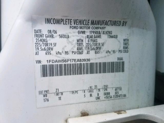 1FDAW56P17EA83936 - 2007 FORD F550 SUPER WHITE photo 10