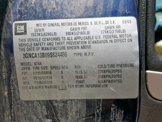 3GNCA13B09S624486 - 2009 CHEVROLET HHR LS 蓝色 照片 10