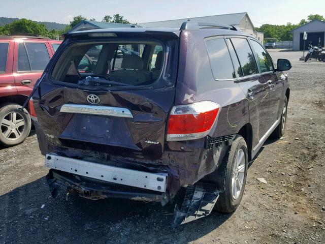 5TDBK3EH3CS119598 - 2012 TOYOTA HIGHLANDER BURGUNDY photo 4