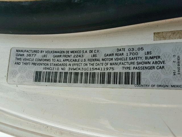 3VWCK31C15M411975 - 2005 VOLKSWAGEN NEW BEETLE თეთრი ფოტო 10