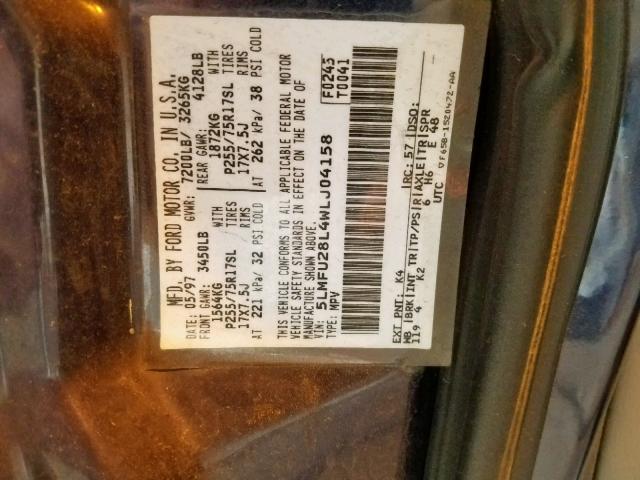 5LMFU28L4WLJ04158 - 1998 LINCOLN NAVIGATOR 蓝色 照片 10