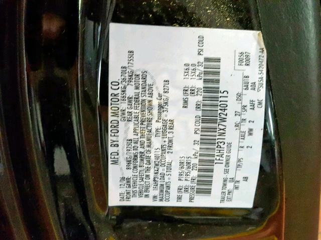 1FAHP31NX7W240115 - 2007 FORD FOCUS ZX3 BLACK photo 10