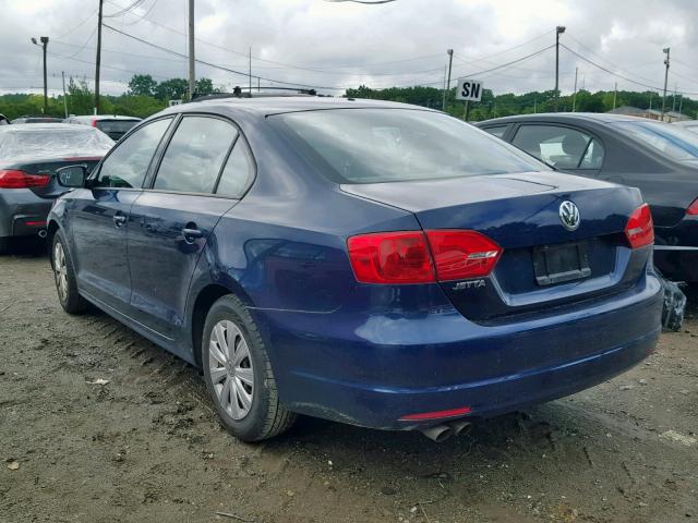 3VW2K7AJ5BM390125 - 2011 VOLKSWAGEN JETTA BASE BLUE photo 3