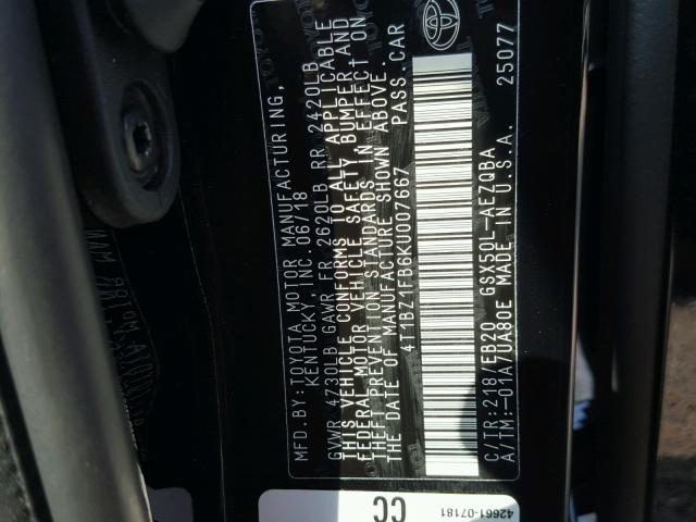 4T1BZ1FB6KU007667 - 2019 TOYOTA AVALON XLE 黑色 照片 10