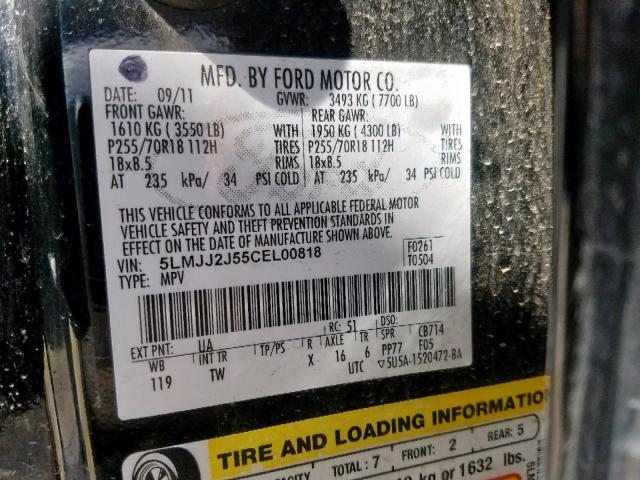 5LMJJ2J55CEL00818 - 2012 LINCOLN NAVIGATOR BLACK photo 10