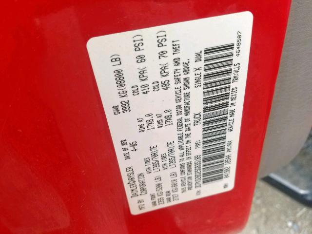 3D7KS28D25G835189 - 2005 DODGE RAM 2500 S წითელი ფოტო 10