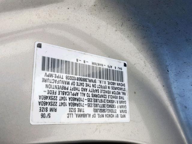 5FNRL38856B103208 - 2006 HONDA ODYSSEY TO SILVER photo 10