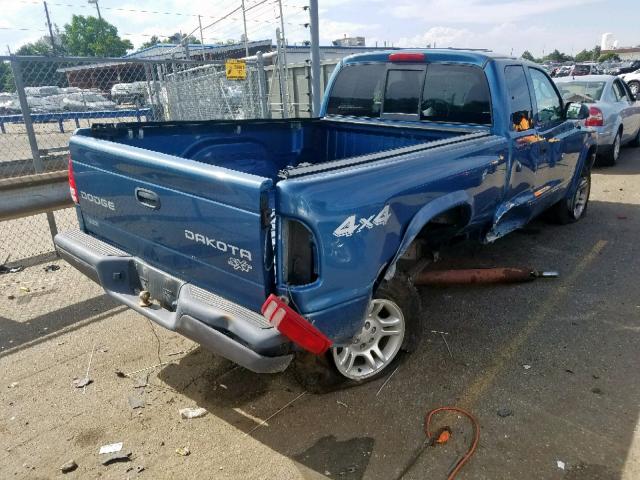 1D7HG12X63S248220 - 2003 DODGE DAKOTA SXT BLUE photo 4