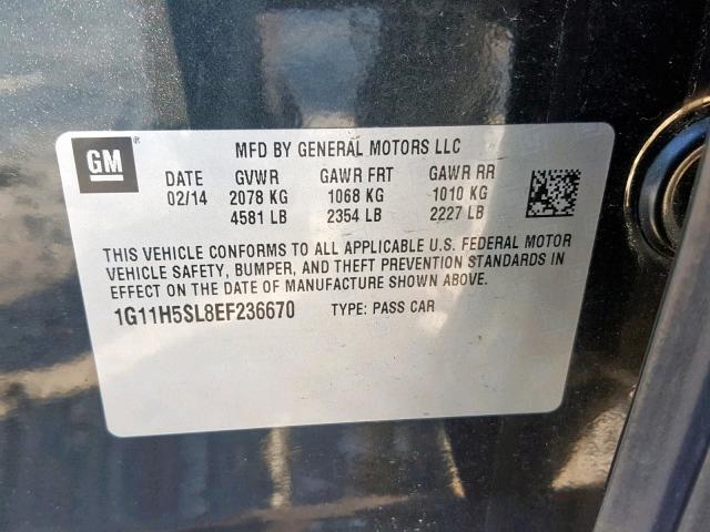 1G11H5SL8EF236670 - 2014 CHEVROLET MALIBU LTZ შავი ფოტო 10