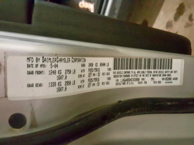 1J4GW48SX4C432880 - 2004 JEEP GRAND CHER SILVER photo 10