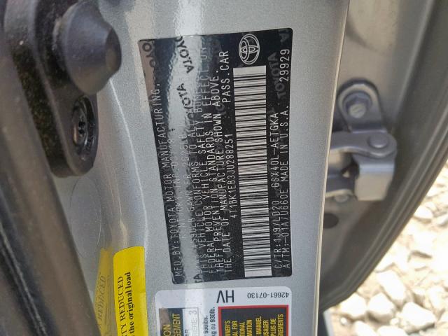 4T1BK1EB3JU288251 - 2018 TOYOTA AVALON XLE SILVER photo 10