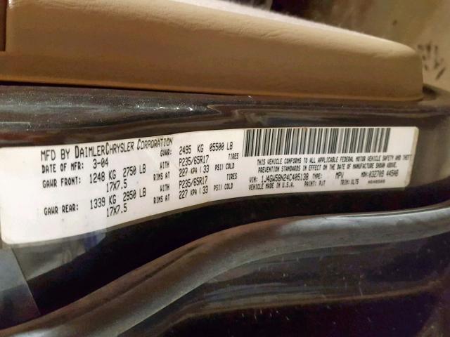 1J4GW58N24C405138 - 2004 JEEP GRAND CHER GRAY photo 10