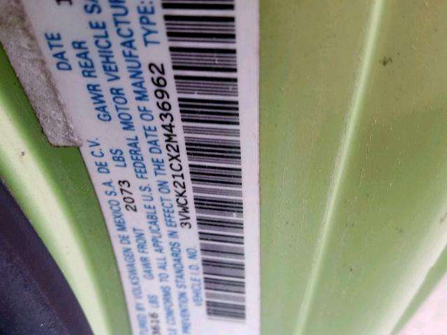 3VWCK21CX2M436962 - 2002 VOLKSWAGEN NEW BEETLE მწვანე ფოტო 10