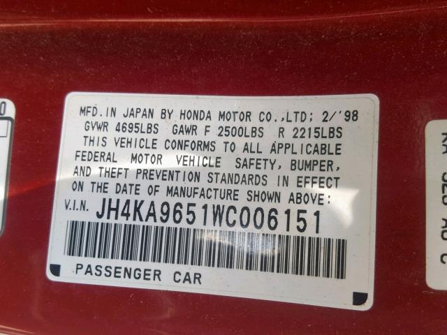 JH4KA9651WC006151 - 1998 ACURA 3.5RL RED photo 10