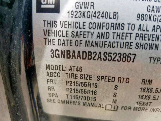 3GNBAADB2AS523867 - 2010 CHEVROLET HHR LS BLACK photo 10