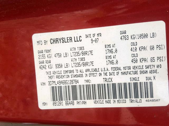 3D7ML49A68G128784 - 2008 DODGE RAM 3500 RED photo 10