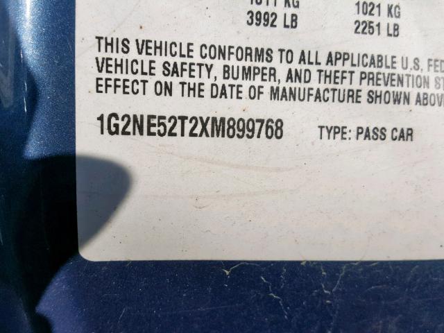 1G2NE52T2XM899768 - 1999 PONTIAC GRAND AM S BLUE photo 10