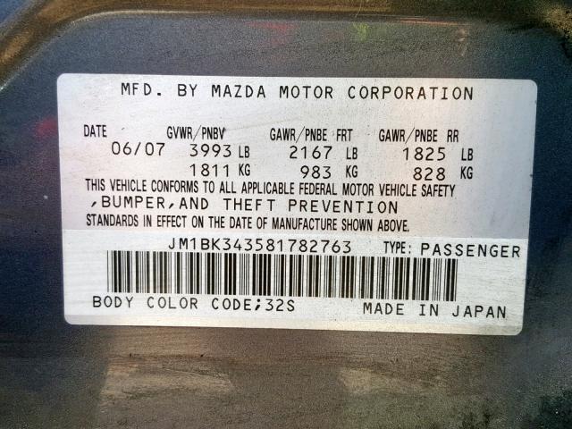 JM1BK343581782763 - 2008 MAZDA 3 HATCHBAC GRAY photo 10