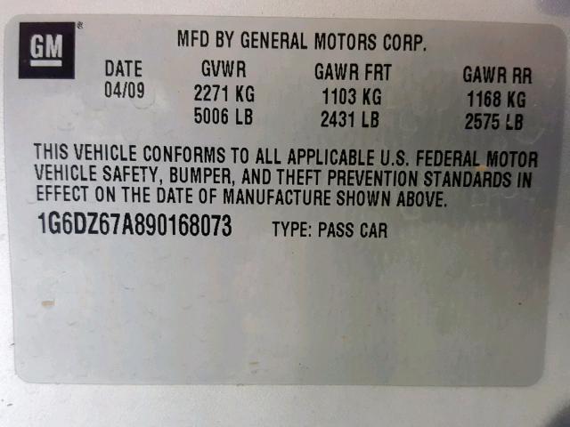 1G6DZ67A890168073 - 2009 CADILLAC STS SILVER photo 10