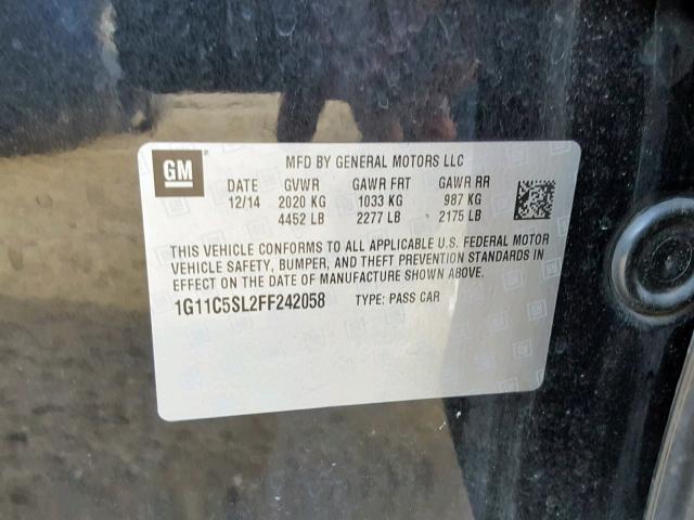 1G11C5SL2FF242058 - 2015 CHEVROLET MALIBU 1LT BLACK photo 10