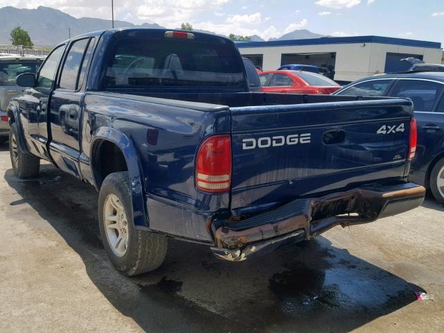 1B7HG38X72S596345 - 2002 DODGE DAKOTA QUA BLUE photo 3